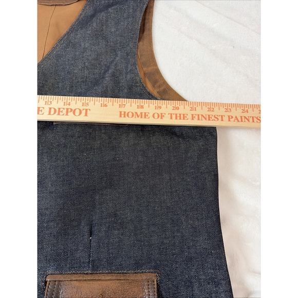 Scully Western Montana Vest Large Denim Body Leather Accents Cowboy Vintage Boho - Picture 9 of 11